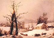 George Henry Durrie Winter Farmyard and Sleigh oil on canvas